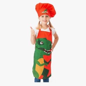 Kids Dinosaur Costume Apron and Chef Hat Set - Red and Green